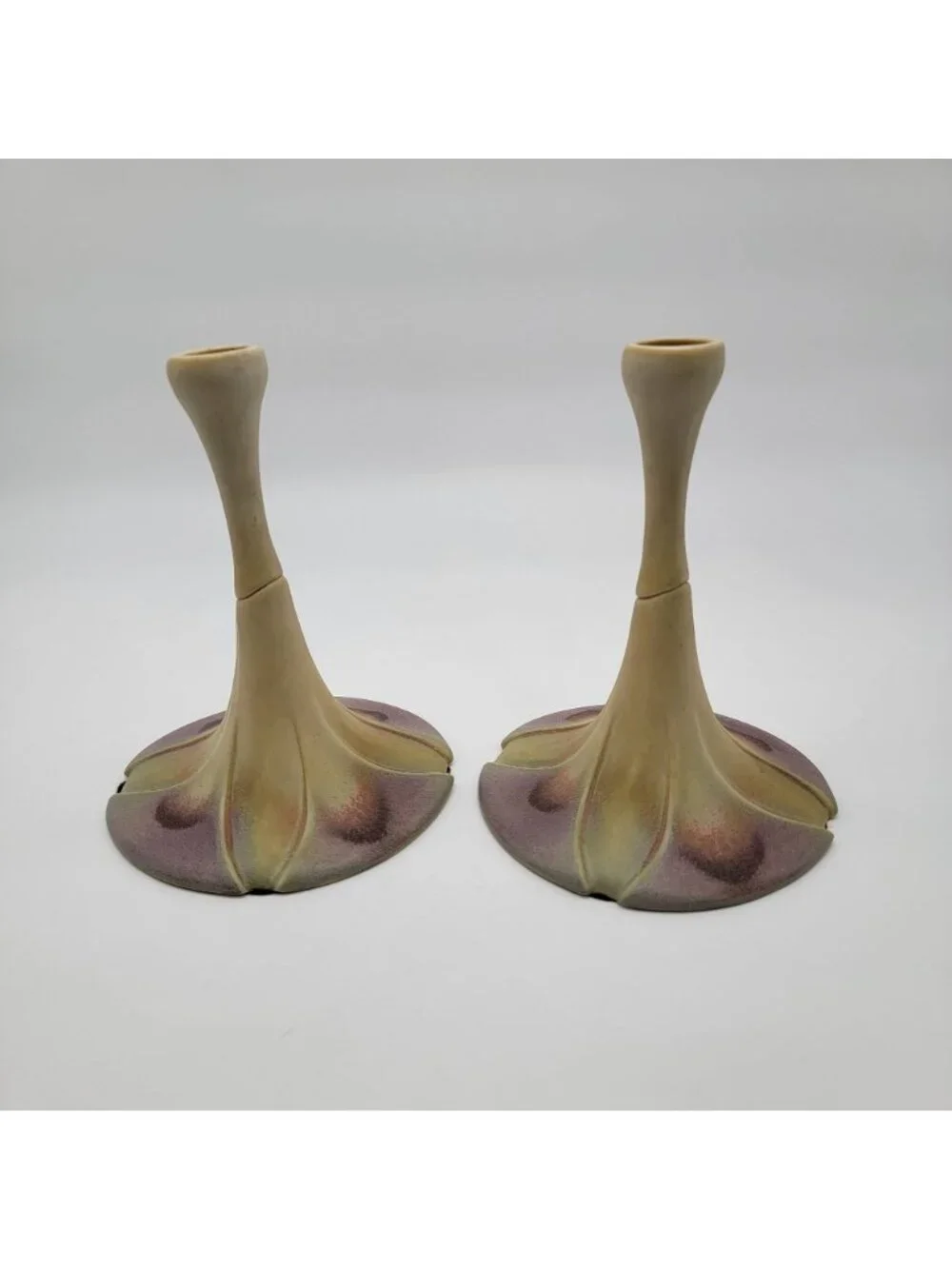 Pair of Newman Ceramic Works Lily Pad Candlesticks